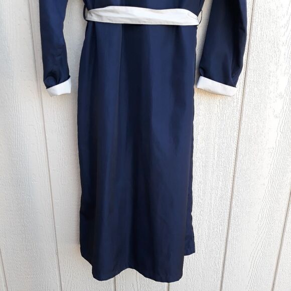 Vtg Trench Rain Coat Long Belted Sailor Back Color Blocked Black Cream Sz 6T - Picture 10 of 13